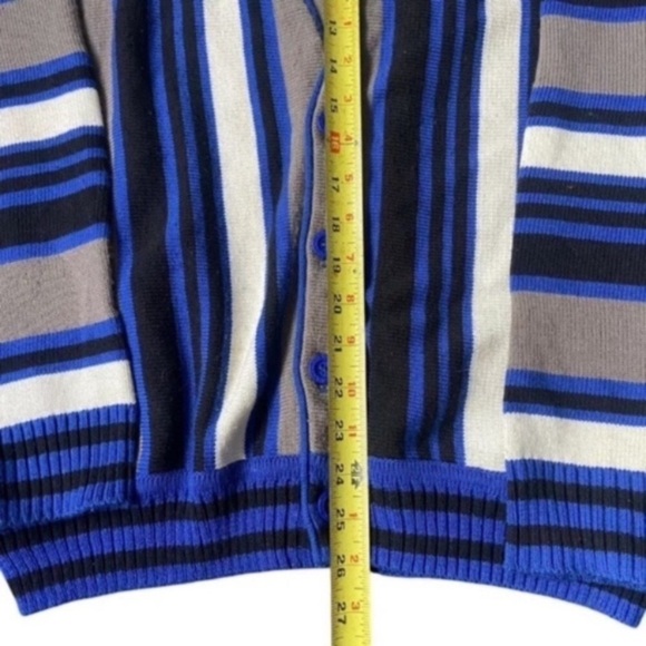 Vintage Cardigan Mens Blue Stripes France Made Medium Knit - Picture 2 of 7